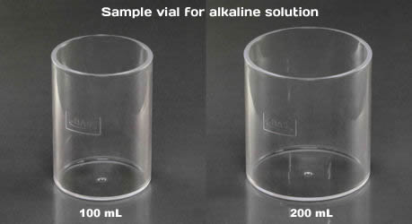 Sample vial for alkaline solution in 100 mL and 200 mL. Sample vial for alkaline solution in 100 mL and 200 mL.